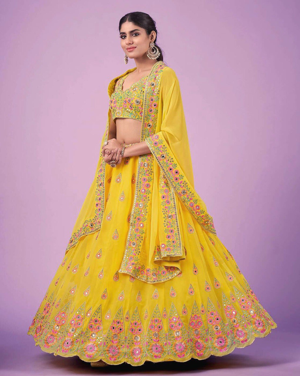 Radiant Yellow Faux Georgette Lehenga Choli Set