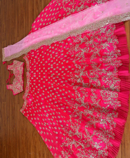 Elegant Taffeta Silk Satin Sequins Embroidered Lehenga Choli Set