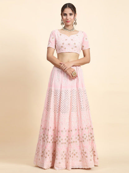 Faux Georgette Sequin Embroidered Lehenga Set