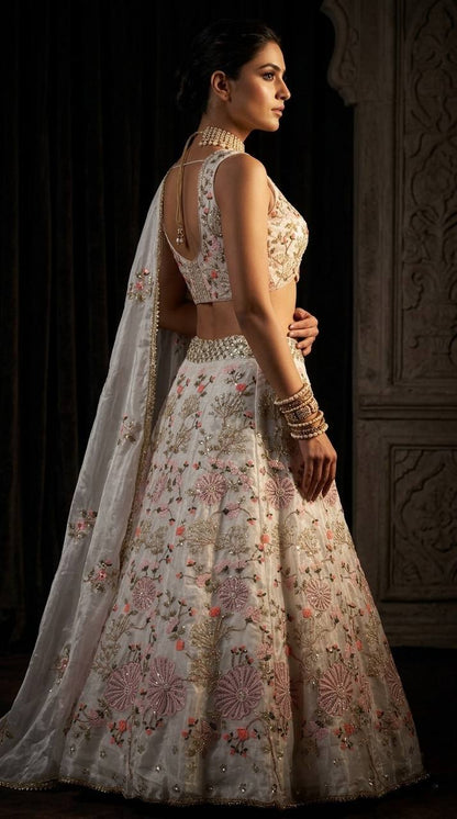 Elegant Tabby Silk Lehenga Choli with Pearl Sequins Embroidery