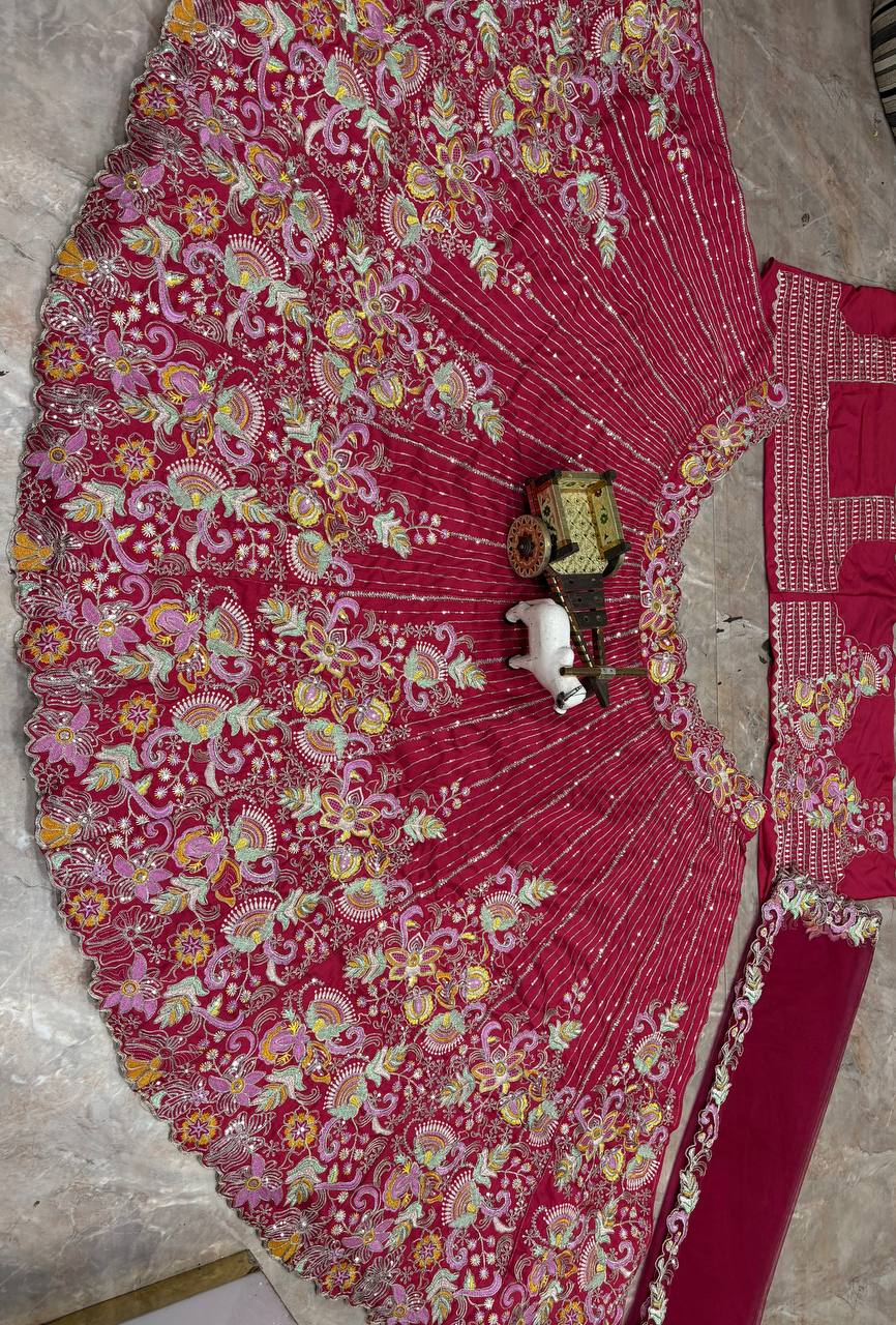 Premium Barfi Silk Coding Sequins Embroidery Lehenga Choli Set