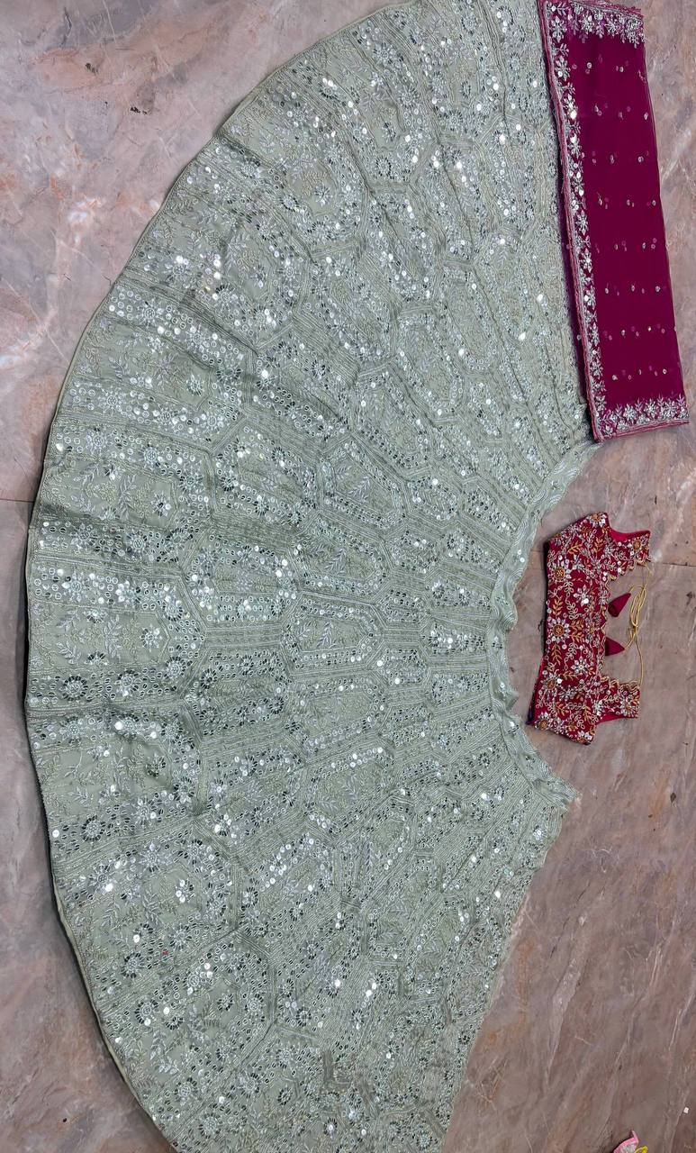 Faux Georgette  Sequence Embroidery Work Lehenga