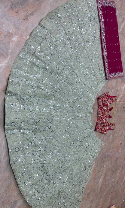 Faux Georgette  Sequence Embroidery Work Lehenga
