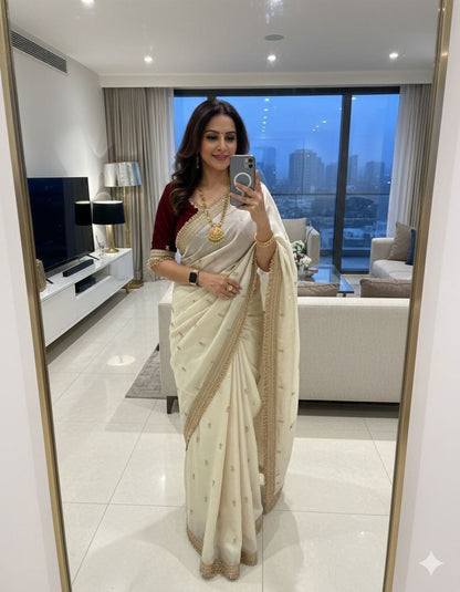 Elegant Fandy Satin Saree with Sequence Butti Work