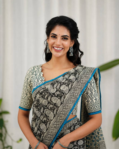 Premium Kota Doriya Digital Printed Saree with Check Weaving