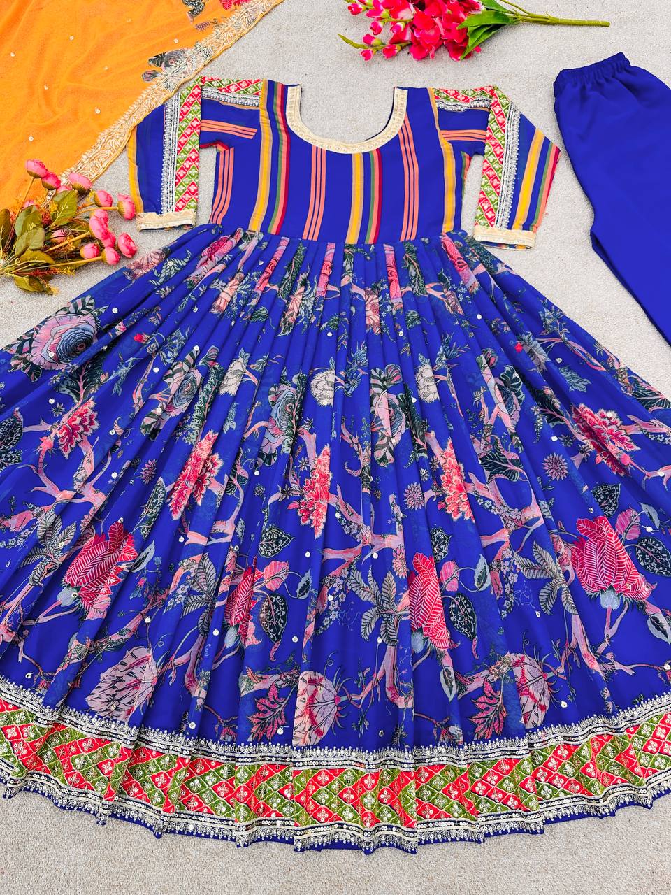 Designer Party Wear Look Digital Print Anarkali Suit With Embroidery Sequence Work With Bottom and Dupatta