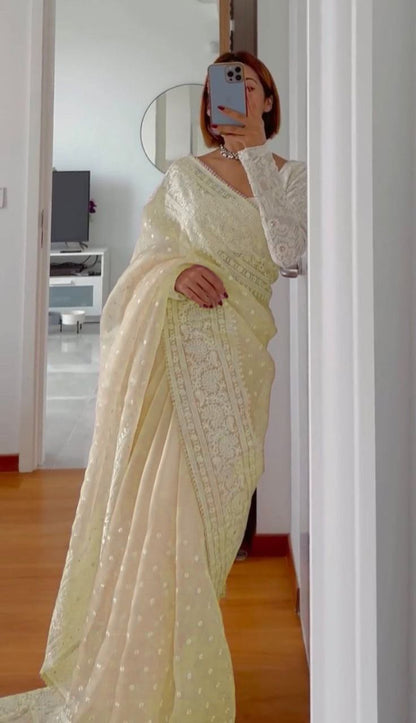 Attractive Organza Silk With Fancy Embroidery Work Saree