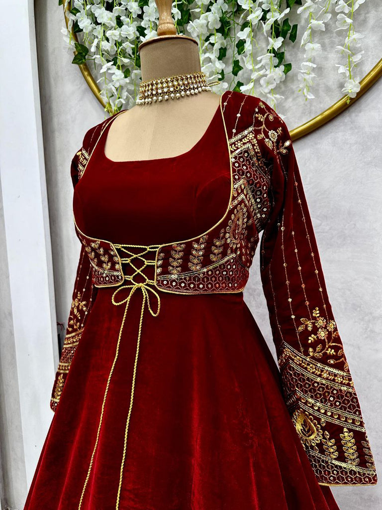 Red Maroon Color Straight Gown – Panache Haute Couture