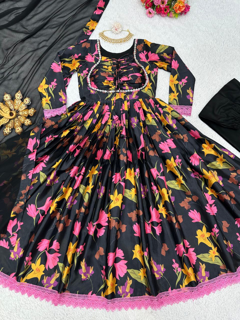 Beautiful Black color Digital Printed  Kurta Set with Dupatta