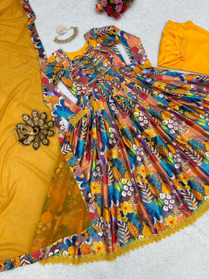Beautiful Yellow color Digital Printed  Kurta Set with Dupatta