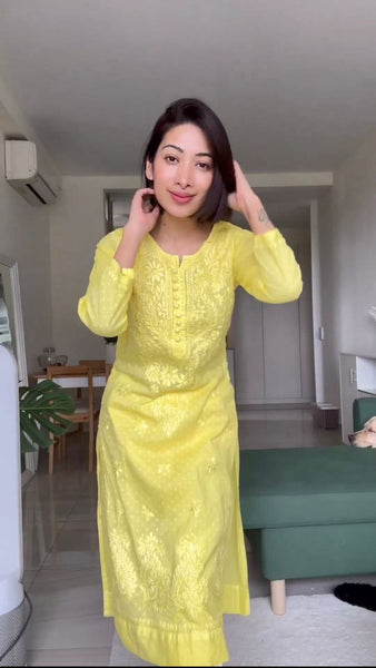 Beautiful Yellow Color Chikankari Kurti With Pent