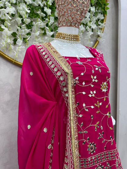 Beautiful Pink Color Georgette Embroidery Palazzo  Salwar Suit