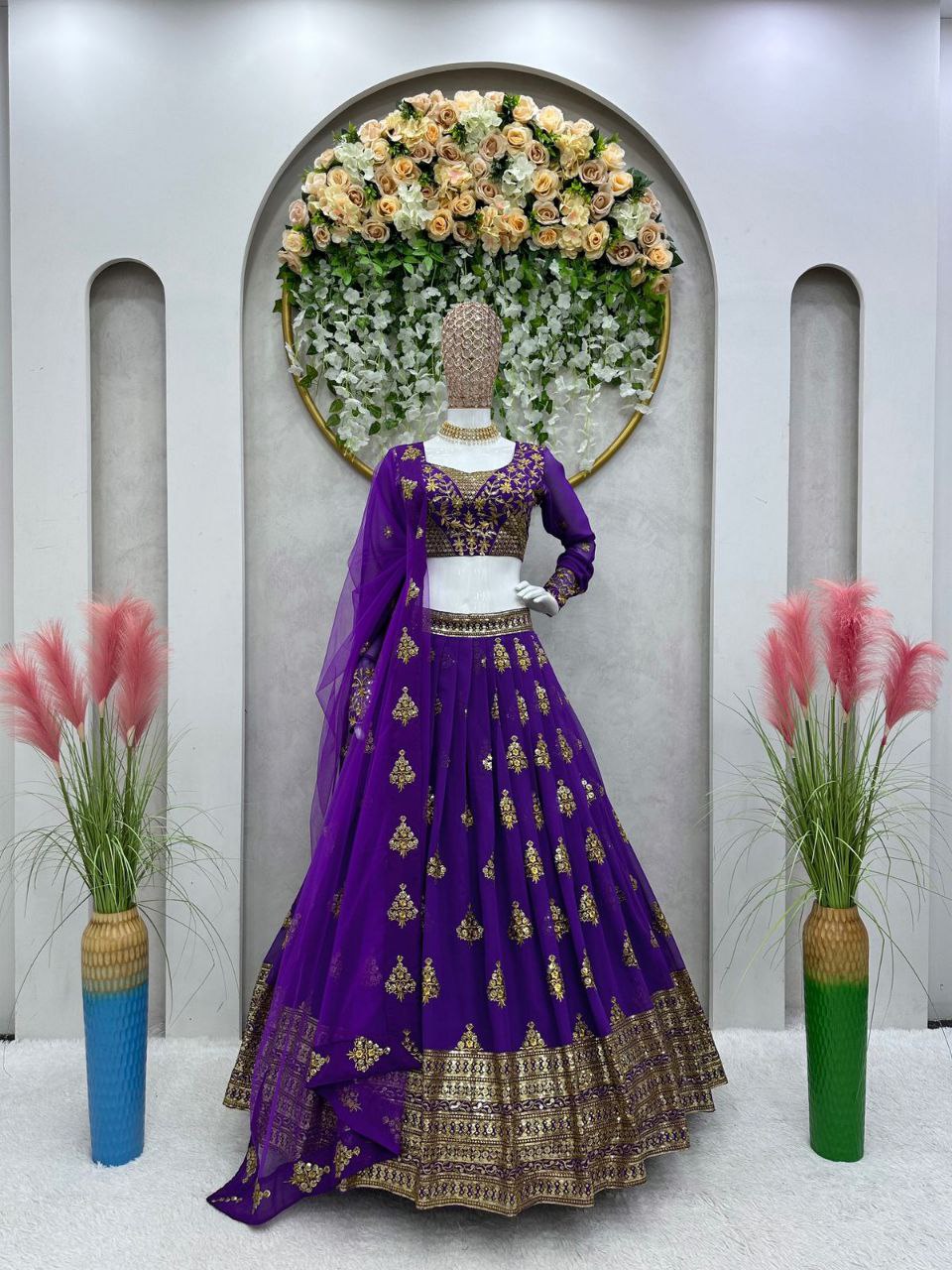 Beautiful Purple Color  Georgette Sequence Work Lehenga Choli With Dupatta