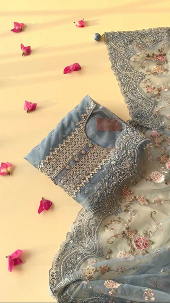 Designer Organza Kurta Set With Embroidery Sequence Work