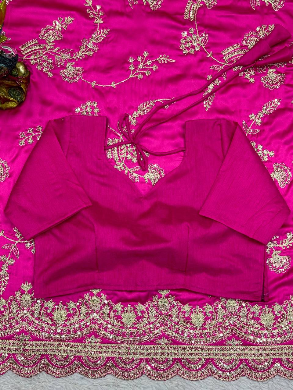 Party Wear Pink Color Japan Satin Sequence Work Saree Blouse
