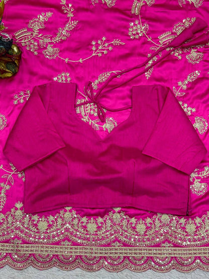Party Wear Pink Color Japan Satin Sequence Work Saree Blouse