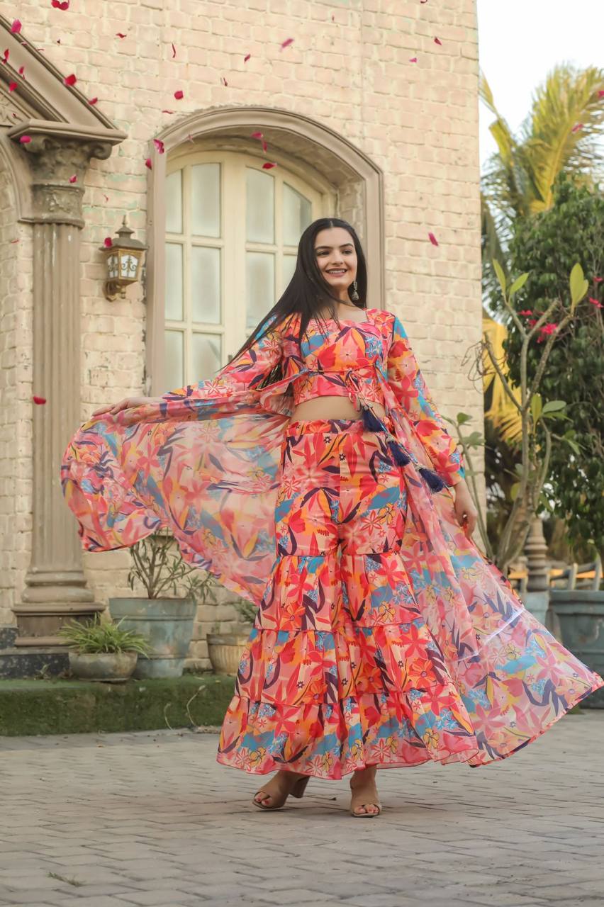 Stunning Multi Color Georgette Digital Printed Indo Western