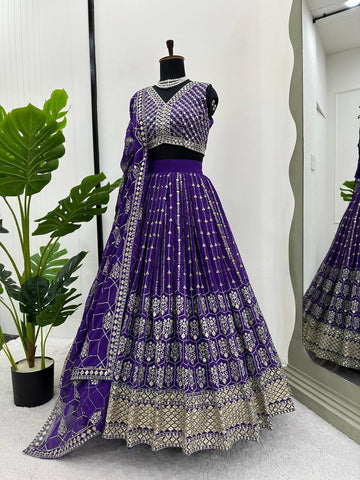 Latest Purple Georgette Sequence Work Lehenga Choli For Wedding Wear