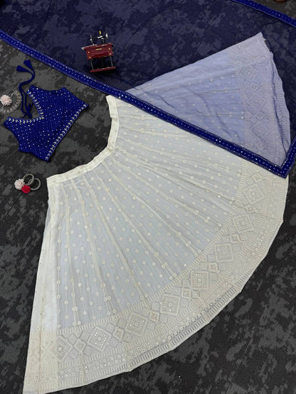 Designer Blue Color Georgette Sequence Work Wedding Wear Lehenga Choli