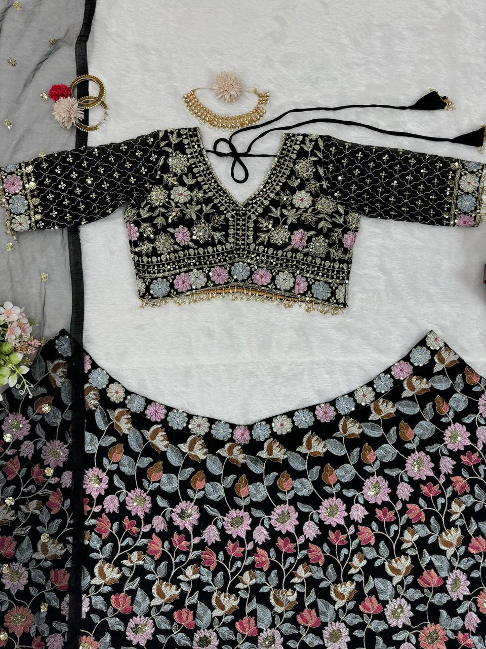 Best Quality Black Color Georgette Sequence Work Lehenga Choli