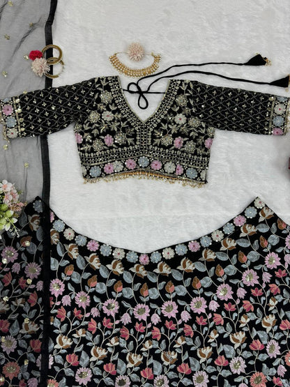 Best Quality Black Color Georgette Sequence Work Lehenga Choli
