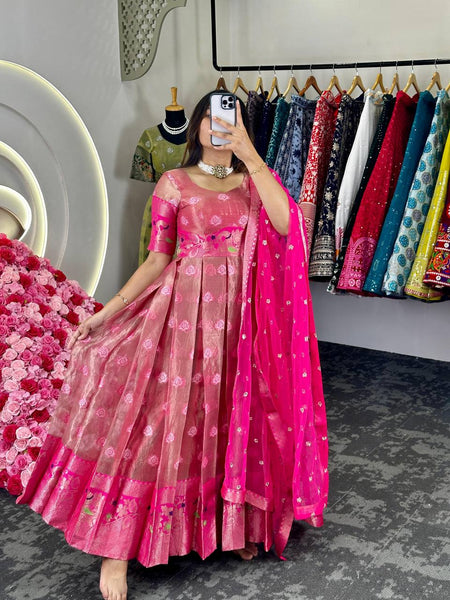 Wedding Wear Kotta Silk Jacquard Weaving Work Gown Dupatta