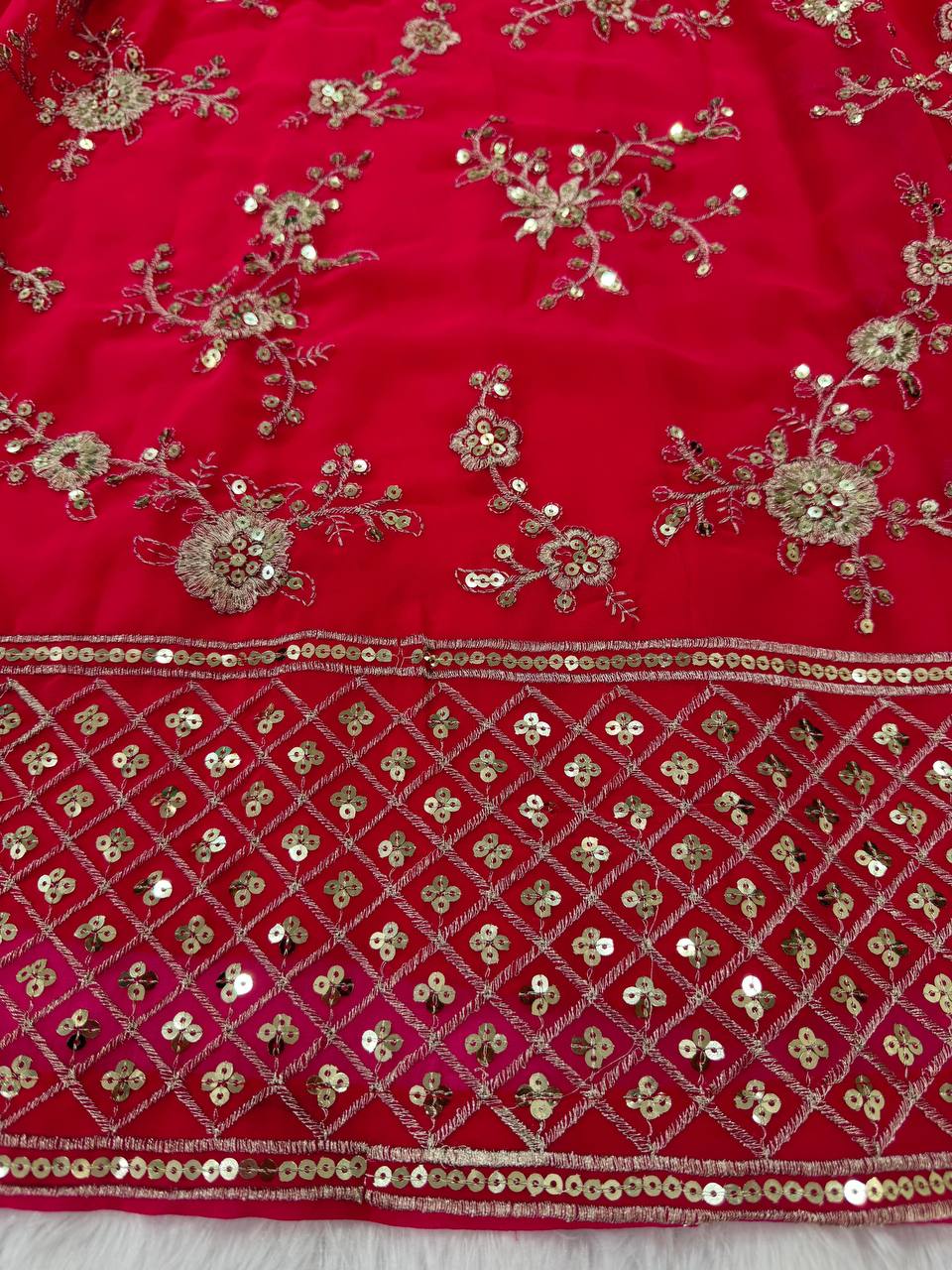 Red Color Georgette Sequence Thread Work Lehenga Choli