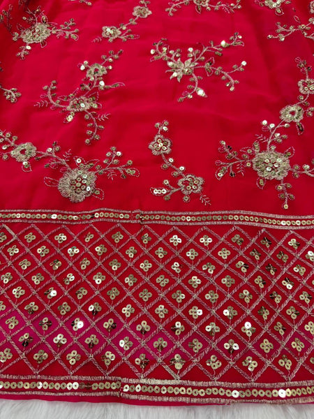 Red Color Georgette Sequence Thread Work Lehenga Choli