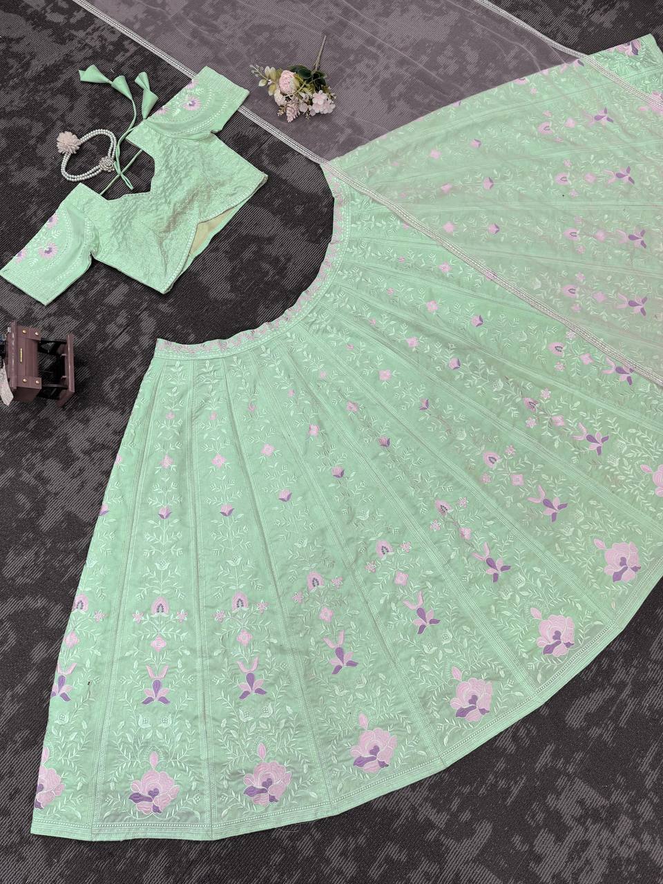 Sea Green Color Mono Banglori Sequence Work Lehenga Choli