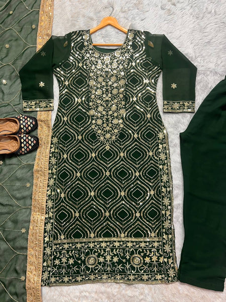Green Color Party Wear Georgette Sequence Work Ready Made Salwar Suit