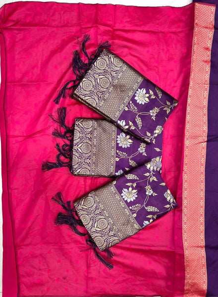 Purple Color Lichi Silk Jacquard Work Rich Pallu Saree Blouse