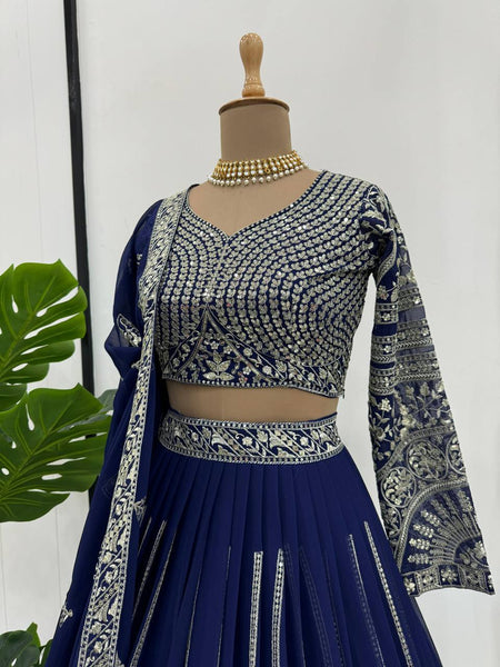 Navy Blue Embroidery Lehenga Choli For Women