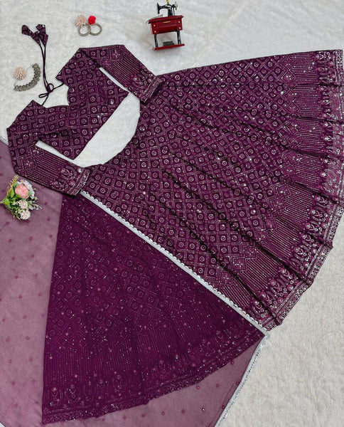 Wine Georgette Lehenga For Function Wear