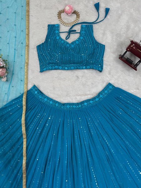 Blue Color Georgette Sequence Lehenga Choli