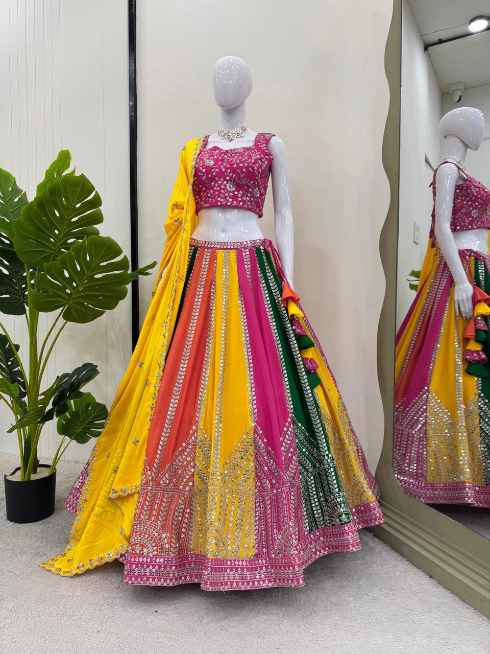 Multi Color Chinon SIlk Sequence WOrk Lehenga Choli