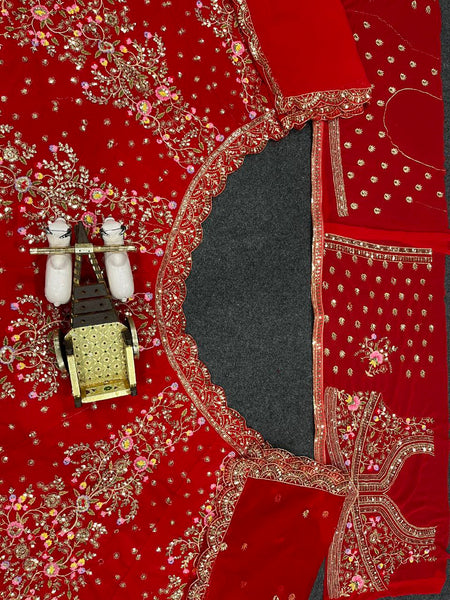 Latest Red Color Georgette Sequence Work Lehenga Choli
