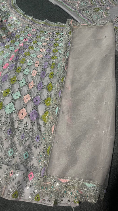 Lavender Net Real Mirror Work Lehenga Choli