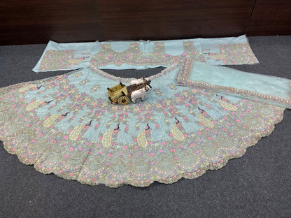 Blue Net Party Wear Lehenga For Women