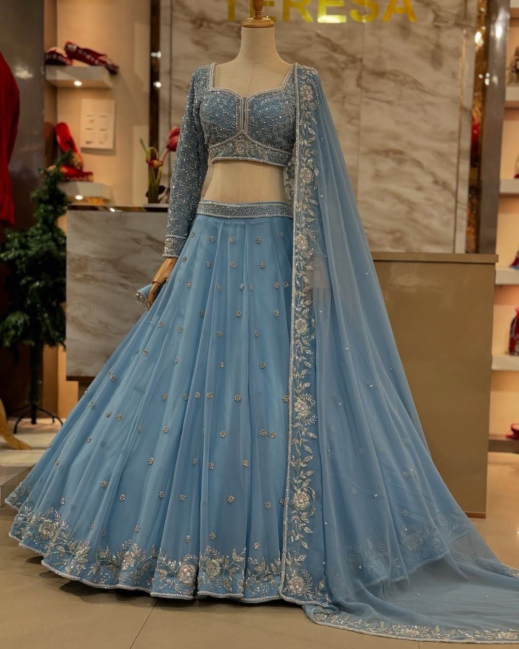 Sky Blue color Georgette Sequnce Lehenga Choli