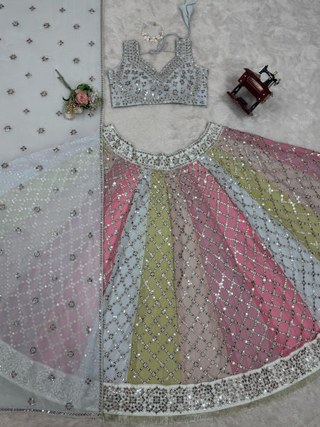 Multi Color Sequence Georgette Lehenga Choli