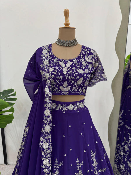 Latest Violet Color Georgette Sequence Lehenga Choli