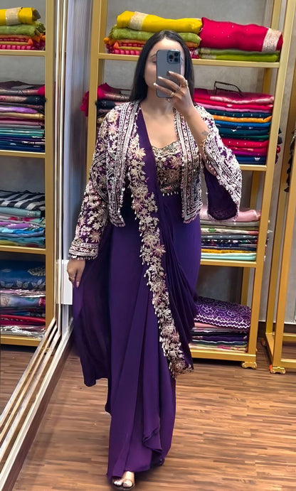 Ready to wear Chinon Silk Jacket Saree