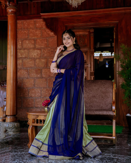 Green Color Kanchipuram Zari Weaving Lehenga Choli