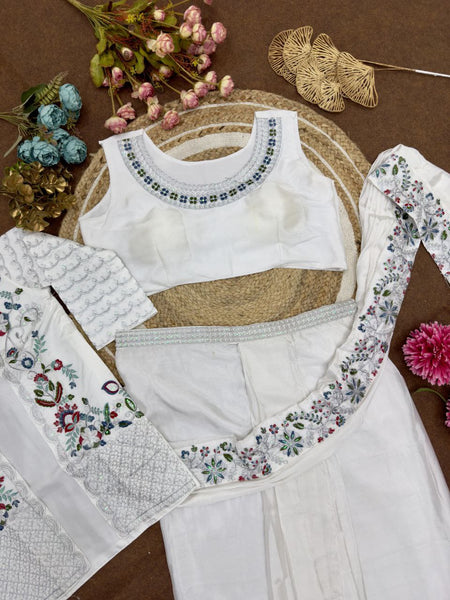 White Color Ready to wear Chinon Silk Jacket Saree