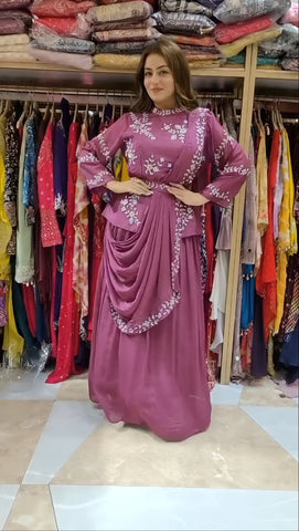 Rani Color Chinon Silk Sequence Work Lehenga Saree