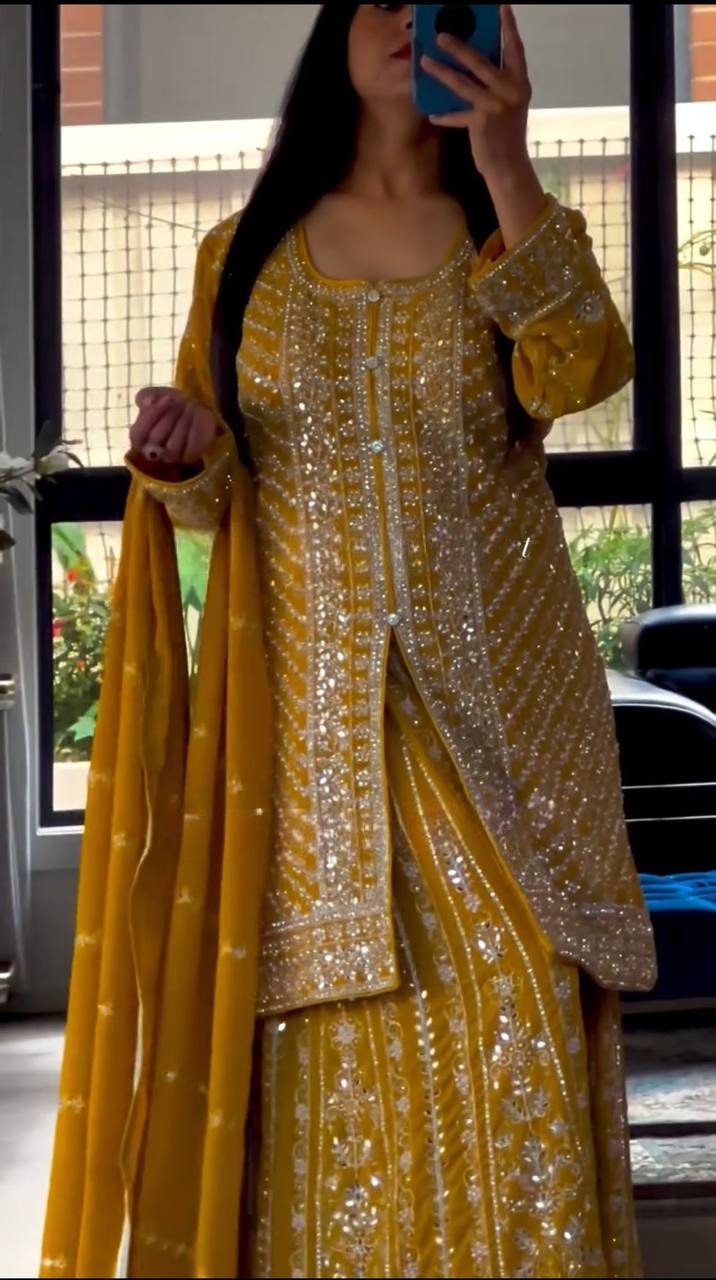 Mustard Color Georgette Embroidered Work Salwar Suit