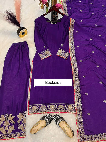 Purple Color Chinon Silk Sequence Work Sharara Suit