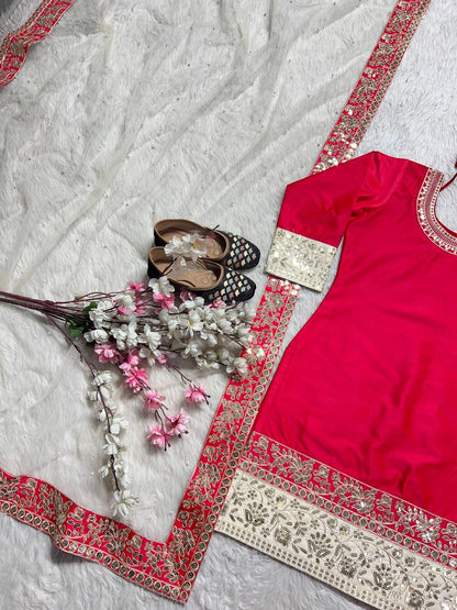 Red Color Satin Silk Sequence Ready Made Salwar Suit