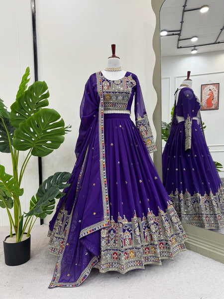 Wedding Wear Violet Georgette Sequence Work Lehenga Choli