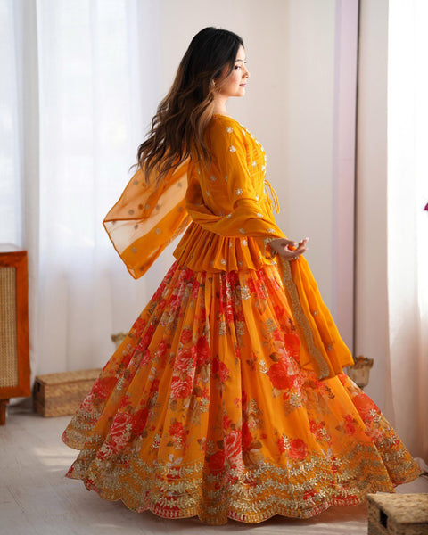 Orange Color Georgette Sequence Koti Lehenga Choli